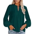 thumbnail image 1 of JINMGG Womens Tops,Women Blouse Tees Shirts Tops V-neck Pleated Long Sleeve Solid T-Shirt,Green XXL, 1 of 6