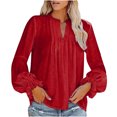 thumbnail image 1 of JINMGG Womens Tops,Women Blouse Tees Shirts Tops V-neck Pleated Long Sleeve Solid T-Shirt,Red M, 1 of 6