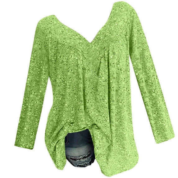 JINMGG Clearance Womens Tops,Women Plus Size Long Sleeved V-Neck Print Blouse Pullover Tops Shirt,Green XXXXL