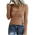 thumbnail image 1 of JINMGG Clearance Womens Tops,Women's Casual Solid Color Buttons Long Sleeve V-Neck Loose Shirt Blouse Top,Brown XXL, 1 of 5