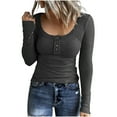 thumbnail image 1 of JINMGG Womens Tops,Women's Casual Solid Color Buttons Long Sleeve V-Neck Loose Shirt Blouse Top,Dark Gray XXL, 1 of 5