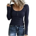 thumbnail image 1 of JINMGG Womens Tops,Women's Casual Solid Color Buttons Long Sleeve V-Neck Loose Shirt Blouse Top,Navy M, 1 of 5