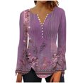 thumbnail image 1 of JINMGG Womens Tops,Women's Fashion Casual Round Neck Long Sleeved Button Print Top Blouse,Purple S, 1 of 5