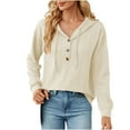thumbnail image 1 of JINMGG Clearance Womens Tops,Women's New Solid Hooded Button Loose Long Sleeve Tops Sweater,Beige XXL, 1 of 9