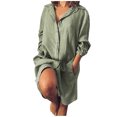 thumbnail image 1 of JINMGG Dress for Women Plus Clearance,Women's Solid Loose Double Pocket Long Sleeve Solid Cotton and Linen Cardigan Dress Green L, 1 of 8