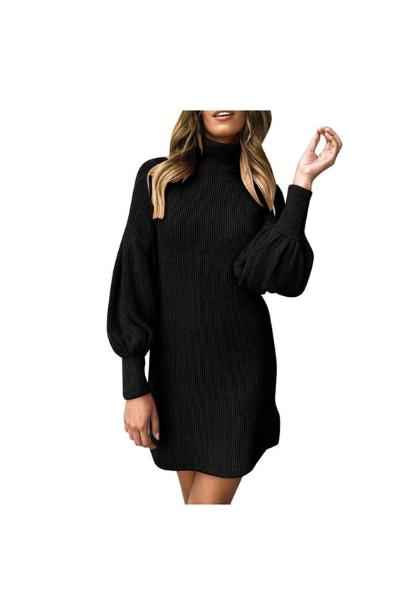 JINMGG Dress for Women Plus ,Womens Turtleneck Sweater Dress Ladies Long Sleeve Jumper Mini Dresses Black S