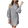 thumbnail image 1 of JINMGG Dress for Women Plus Clearance,Womens Turtleneck Sweater Dress Ladies Long Sleeve Jumper Mini Dresses Gray XXL, 1 of 6