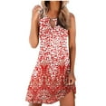 thumbnail image 1 of JINMGG Dress for Women under 10 Fashion Women Casual Round Neck Printing Dresses Summer Sleeveless Pullover Dress Red S, 1 of 5