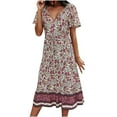 thumbnail image 1 of JINMGG Dresses for Women 2026 ,Fashion Women's V-neck Casual Printed Belt Long-style Short Sleeve Loose Dress, 1 of 9