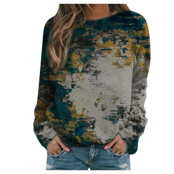 JINMGG Fall Long Sleeve Shirts for Women, Womens Summer Fall Tops 2023 Women's Casual Print Sweatshirts Thermal Crewneck Long Sleeve T-Shirts Loose Com