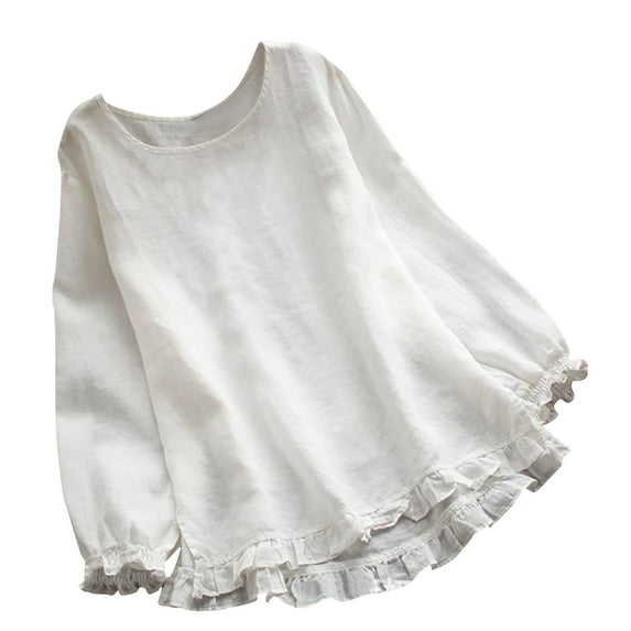 JINMGG Fall Long Sleeve Shirts for Women Women's Fashion Solid Color Long Sleeve Shirt Loose Round Neck Casual Top White XXXXL