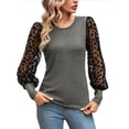 thumbnail image 1 of JINMGG Fall Long Sleeve Shirts for Women, Womens Summer Fall Tops 2024 Women's Lace Sleeve Color Matching Slim Top, 1 of 6