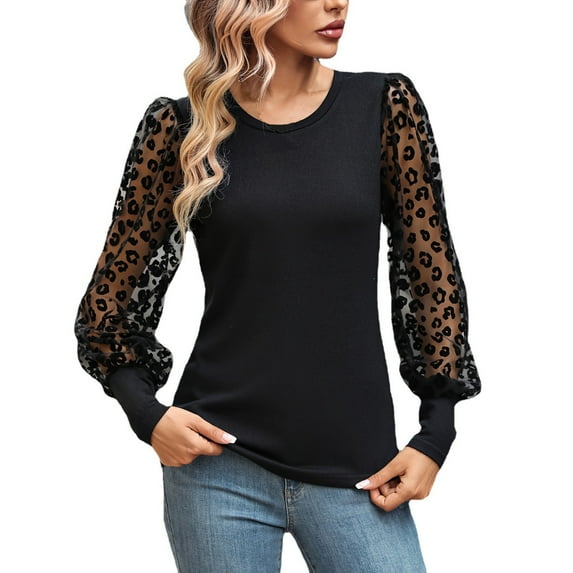 JINMGG Fall Long Sleeve Shirts for Women, Womens Summer Fall Tops 2024 Women's Lace Sleeve Color Matching Slim Top