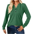 thumbnail image 1 of JINMGG Fall Shirts Plus Size Women Women's Fashion Deep V- Neck Solid Button Long Sleeve Blouse Shirt Top Green S, 1 of 4