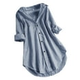 thumbnail image 1 of JINMGG Fall Tops Women Stripe Long Sleeve Turn-down Collar Button Loose Top Shirts Blouse Navy S, 1 of 7