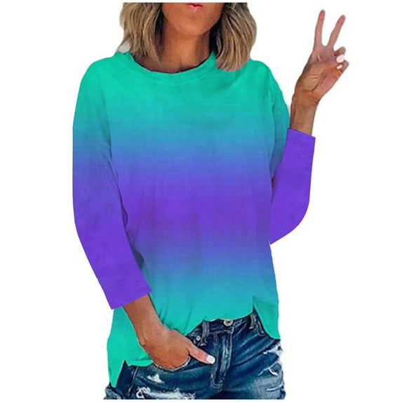 JINMGG Fall Tops for Women Fashion Women's Summer Round-Neck 3/4 Sleeve Print Casual Outing Blouses Tops Green M