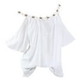 thumbnail image 1 of JINMGG Fall Tops for Women Plus Size Women Applique Collar Round Neck Flower Solid Tops Strapless Cold Shoulder T-Shirt Blouse White XXXXXL, 1 of 4