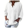 thumbnail image 1 of JINMGG Fall Tops for Women Women's Fashion Solid Color Tops Long Sleeved Loose Cotton and Linen Loose Shirt Blouse V-Neck Casual Tops White S, 1 of 6