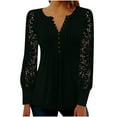 thumbnail image 1 of JINMGG Fall Tops for Women Women's Summer Solid Color V-Neck Button Top Temperament Slim Fit Lace Long Sleeve Lapel Shirt Black L, 1 of 8