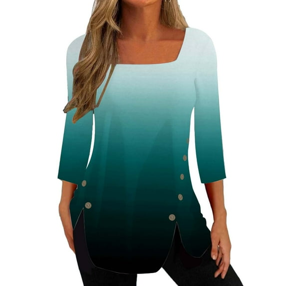 JINMGG Fall Winter Long Tops for Women, Womens Plus Size Fashion Women T-Shirt Mid-length 3/4 Sleeves Blouse Round Neck Casual Tops