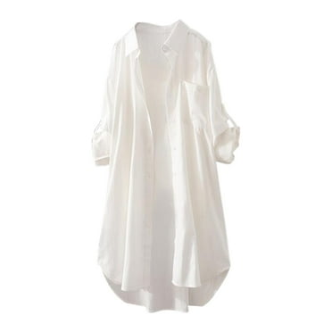 JINMGG Fall Winter Long Tops for Women, Womens Plus Size Clearance Ladies Fashion Color Long Sleeve Cotton Casual Loose Shirt Coat