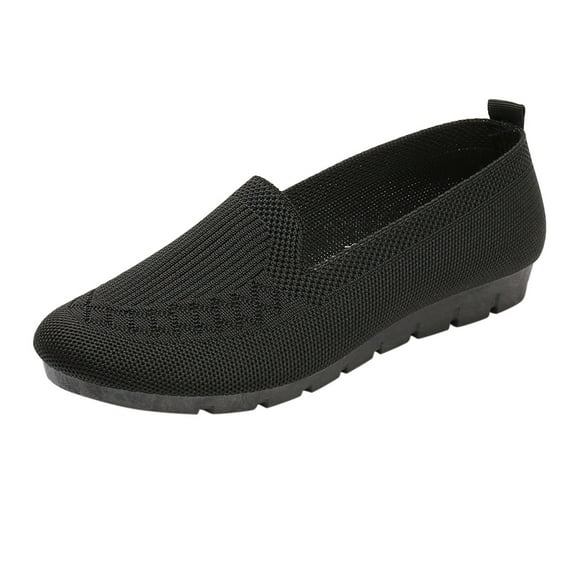 JINMGG Flat Shoes for Women Plus Clearance Women Casual Mesh Slip-On Wedges Round Toe Breathable Single Shoes Peas Shoes Black 39