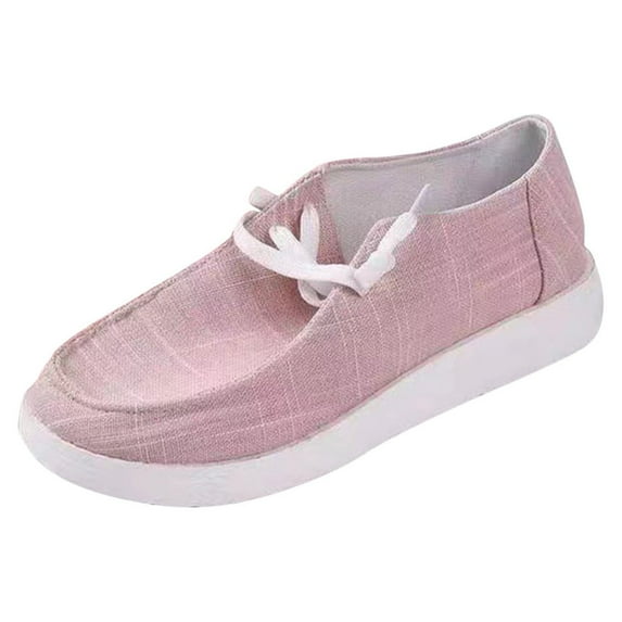 JINMGG Flat Shoes for Women Plus Clearance Women's Autumn Single Shoe Canvas Tie Flat Heel Low Top Casual Solid Color Shoes Pink 41