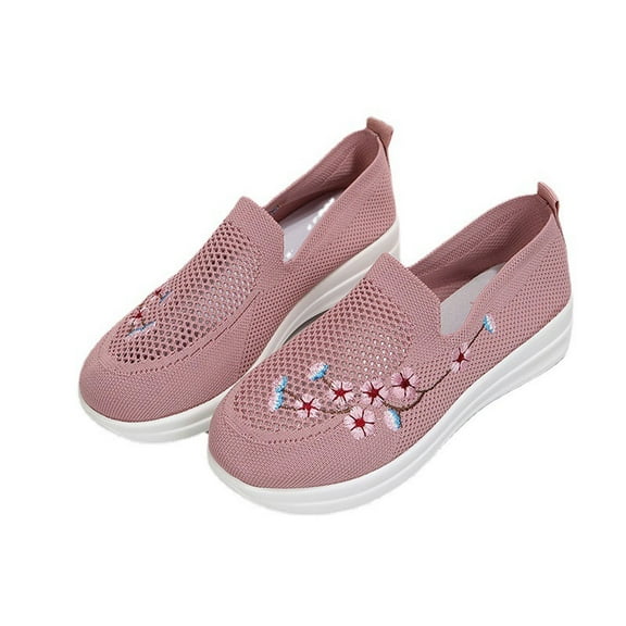 JINMGG Flat Shoes for Women Plus Clearance Women's Ladies Embroidered Shoes Casual Daily Slip On Sneakers Mesh Shoes Red 37
