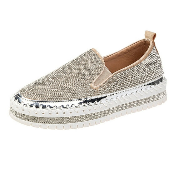 JINMGG Flat Shoes for Women Plus Clearance Women's Single Shoes Rhinestones Thick-Soled Flat Shoes Casual Students Shoes Silver 35