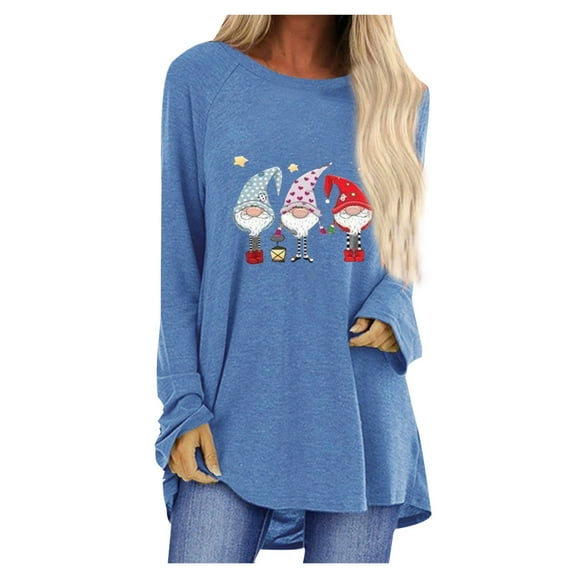 JINMGG Long Blouses for Women, Christmas Tops for Women Women Santa Claus Printed Long Sleeve Pullover Sweater Casual