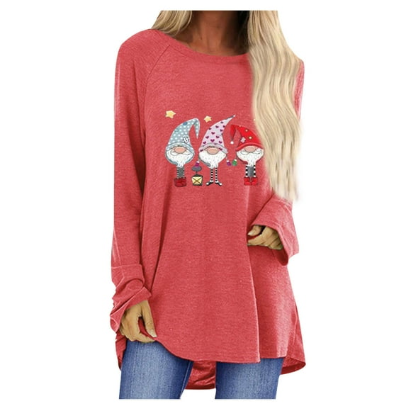 JINMGG Long Blouses for Women, Christmas Tops for Women Women Santa Claus Printed Long Sleeve Pullover Sweater Casual