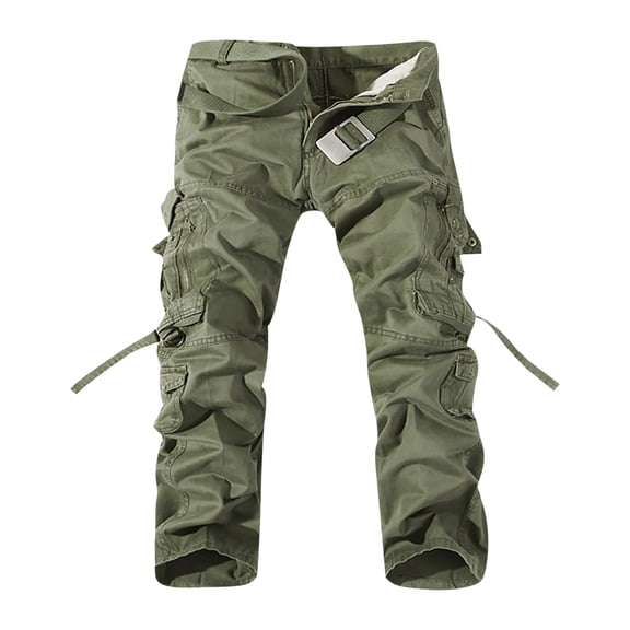 Omexry Men Pants Men's Loose Multi-Pocket Washed Overalls Outdoor Casual Pants Trousers Green XXL