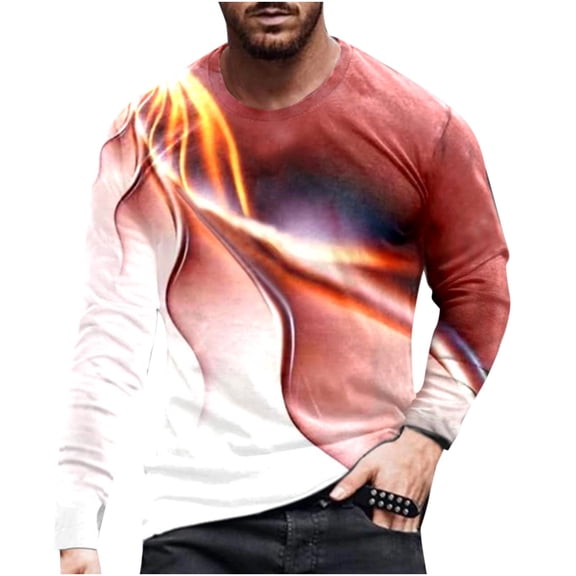 JINMGG Mens Shirts ,Men Long Sleeve Printing Round Neck Pullover T Shirt Blouse