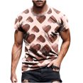 thumbnail image 1 of JINMGG Mens Tops under $5,Men Casual Round Neck Valentine's Day 3D Digital Printing Pullover Fitness Sports Shorts Sleeves T Shirt Blouse,Khaki M, 1 of 1