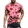 thumbnail image 1 of JINMGG Mens Tops under $5,Men Casual Round Neck Valentine's Day 3D Digital Printing Pullover Fitness Sports Shorts Sleeves T Shirt Blouse,Pink L, 1 of 5