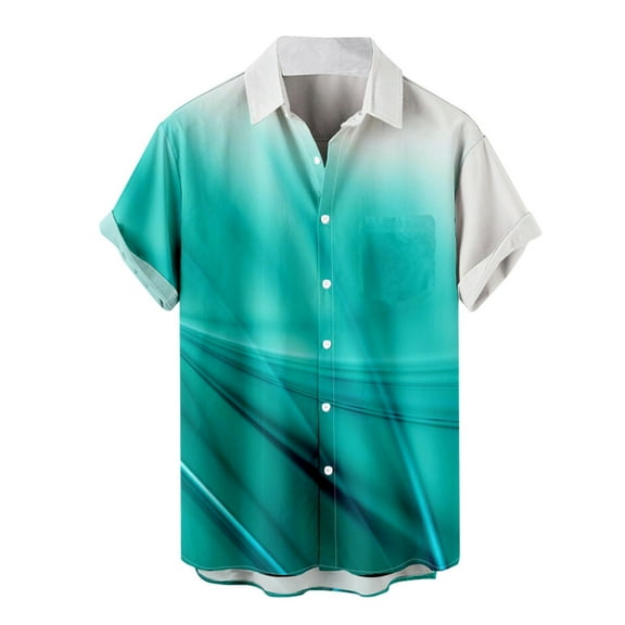 JINMGG Mens Tops under $5,Men Fashion Casual Buttons Printing Turndown Short Sleeve Shirt Blouse Green XXXXL