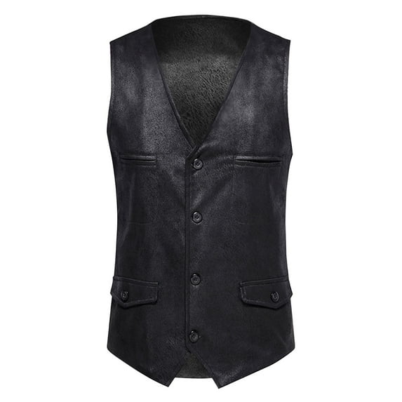 JINMGG Mens Tops Clearance under $5,Men Solid Fashion Have Pockets Single Breasted Stage Costume Vest Tops Blouse Black S