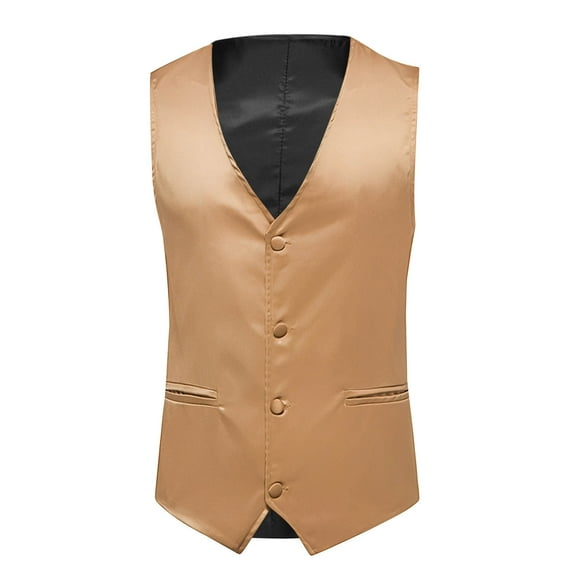 JINMGG Mens Tops Clearance under $5,Men Solid Fashion Have Pockets Single Breasted Stage Costume Vest Tops Blouse Khaki L