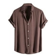 thumbnail image 1 of JINMGG Mens Tops under $5,Men's Casual Fashion Turn-down Collar Button Short Sleeve Blouse Tops Shirt Coffee S, 1 of 4