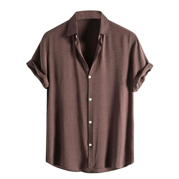 JINMGG Mens Tops under $5,Men's Casual Fashion Turn-down Collar Button Short Sleeve Blouse Tops Shirt Coffee XXXL