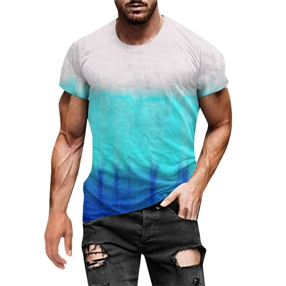 JINMGG Mens Tops under $5,Men's Fashion Summer Neckline T-Shirt 3D Printing Pattern Short Sleeve,Blue XXXXXXL