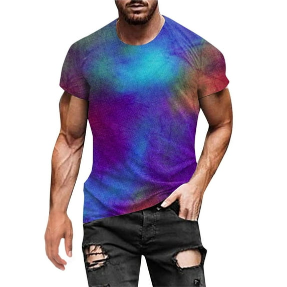 JINMGG Mens Tops Clearance under $5,Men's Fashion Summer Neckline T-Shirt 3D Printing Pattern Short Sleeve,Multicolor XXXL