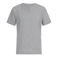 thumbnail image 1 of JINMGG Mens Tops under $5,Men's Fashion V-neck Solid Color Cotton and Linen Short Sleeve T-Shirt Tops,Gray XXL, 1 of 4