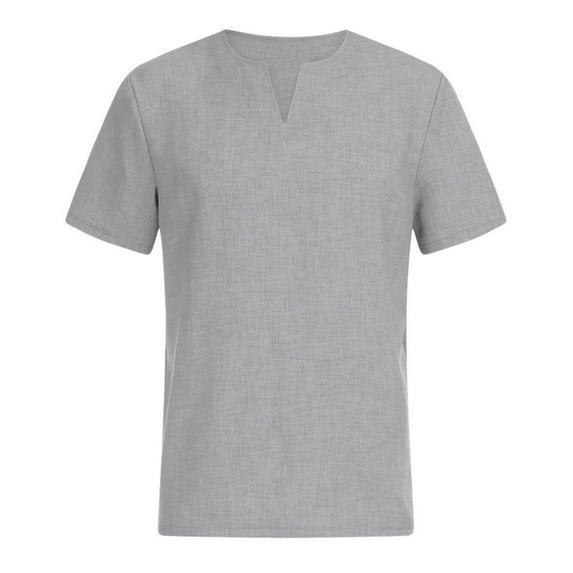 JINMGG Mens Tops under $5,Men's Fashion V-neck Solid Color Cotton and Linen Short Sleeve T-Shirt Tops,Gray XXL