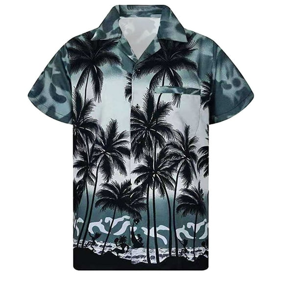 JINMGG Mens Tops Clearance under $5,Men's Hawaiian Shirt Short Sleeves Printed Button Down Summer Beach Shirts Tops,Black XXL