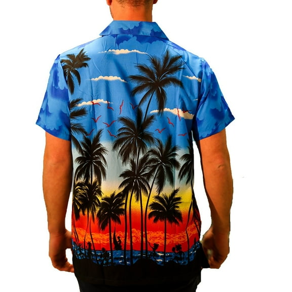 JINMGG Mens Tops Clearance under $5,Men's Hawaiian Shirt Short Sleeves Printed Button Down Summer Beach Shirts Tops,Blue XL