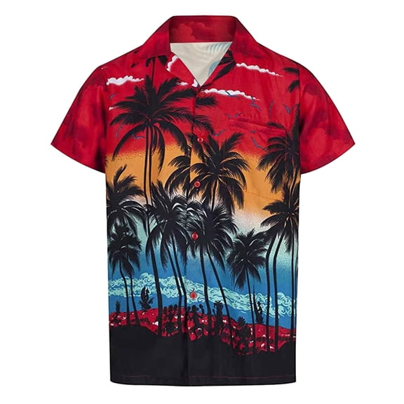 JINMGG Mens Tops Clearance under $5,Men's Hawaiian Shirt Short Sleeves Printed Button Down Summer Beach Shirts Tops,Red L