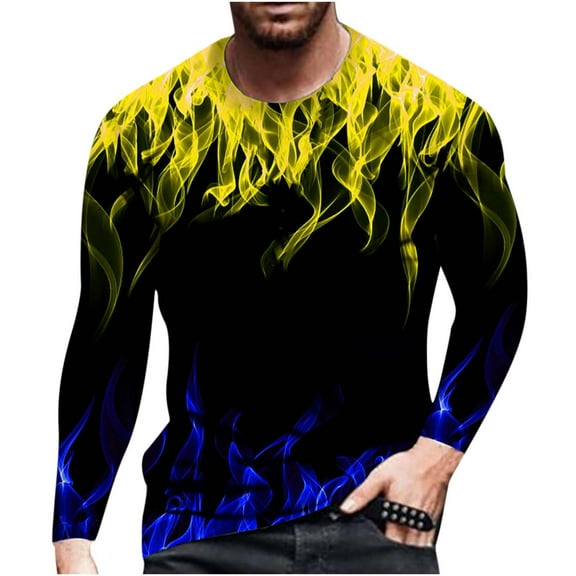 JINMGG Mens Tops under $5,Men's Unisex Daily T Shirt 3D Print Graphic Prints Long Sleeve Tops Casual Bloue,Yellow XXXXL