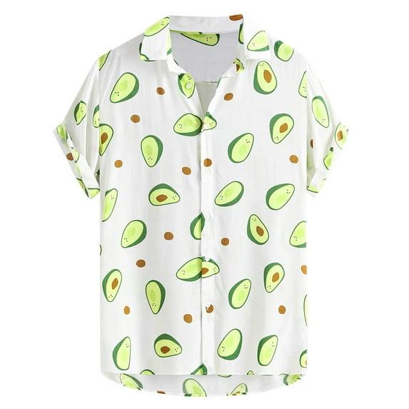 JINMGG Mens Tops under $5,Mens Funny Printed Turn Down Collar Short Sleeve Casual Shirts,White M