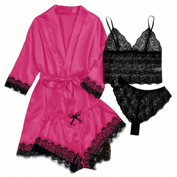 JINMGG Pajamas for Women Womens Silk Satin Pajamas Set Two-Piece Sleepwear Loungewear Button-Down Sets Nightdress Sexy Suspender Vest Suit